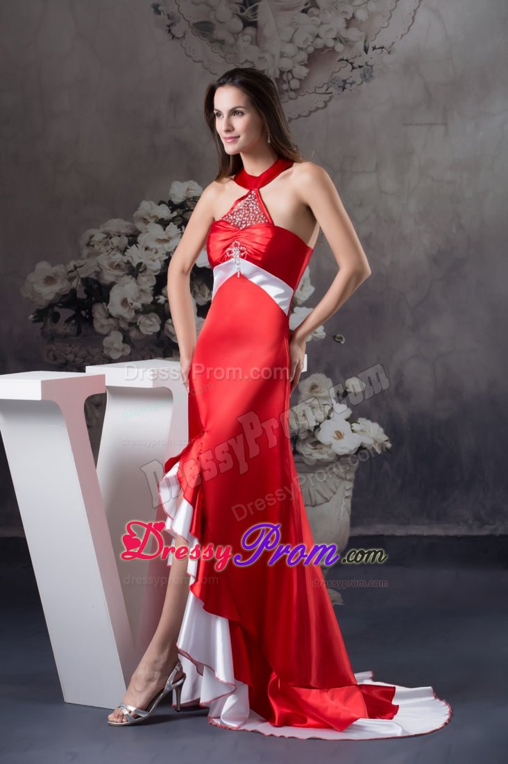 Beaded Halter Top Prom Gown Dress Asymmetrical Brush Train in Niteroi