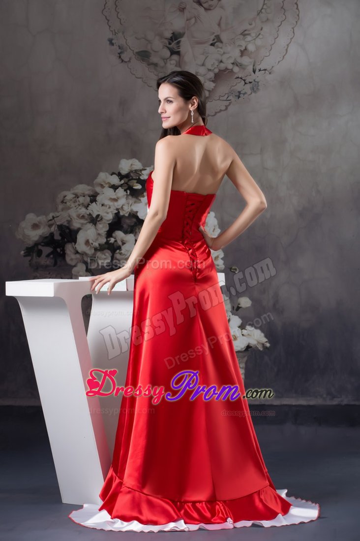 Beaded Halter Top Prom Gown Dress Asymmetrical Brush Train in Niteroi