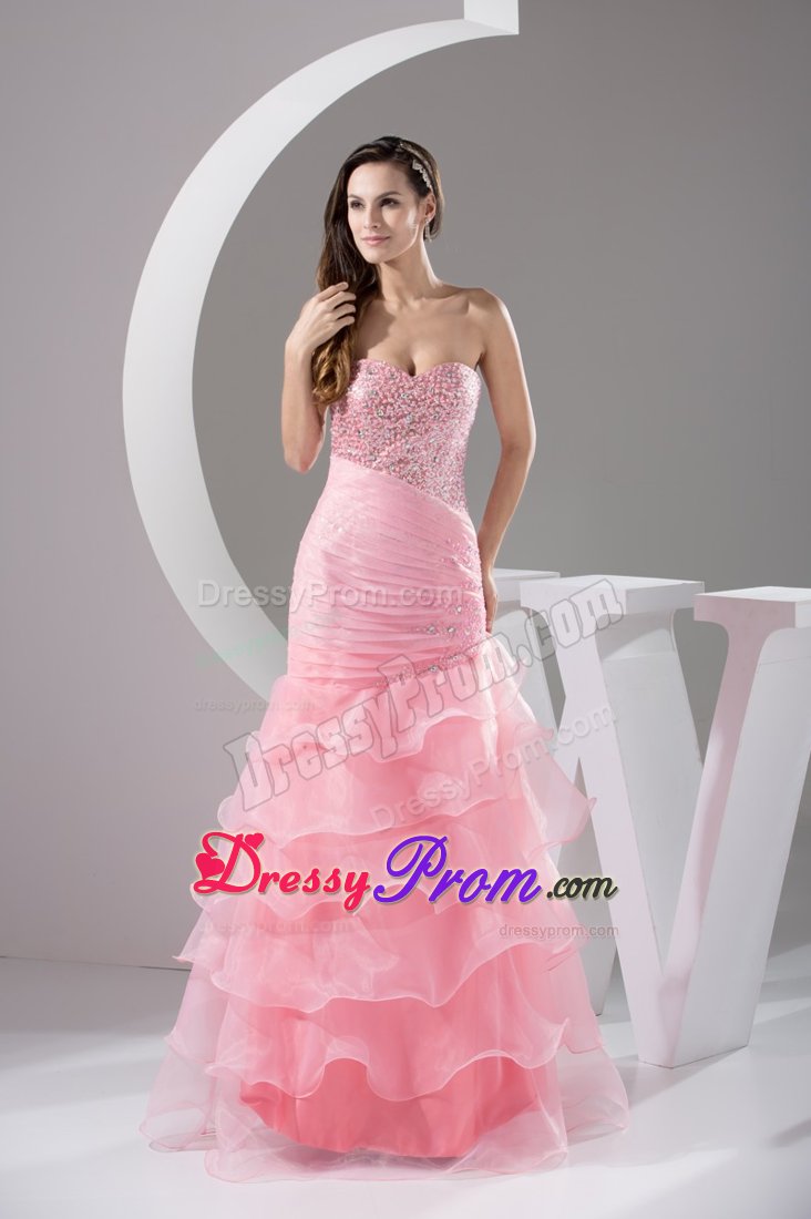 Multi-tiered Beaded Ruches Prom Cocktail Dress Sweetheart Floor-length
