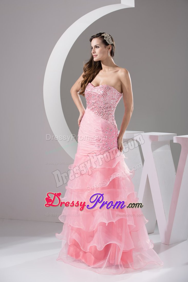 Multi-tiered Beaded Ruches Prom Cocktail Dress Sweetheart Floor-length