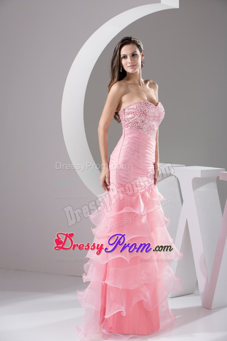 Multi-tiered Beaded Ruches Prom Cocktail Dress Sweetheart Floor-length