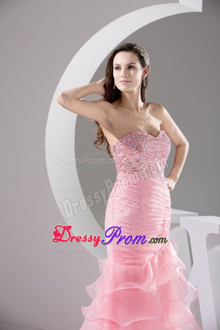 Multi-tiered Beaded Ruches Prom Cocktail Dress Sweetheart Floor-length