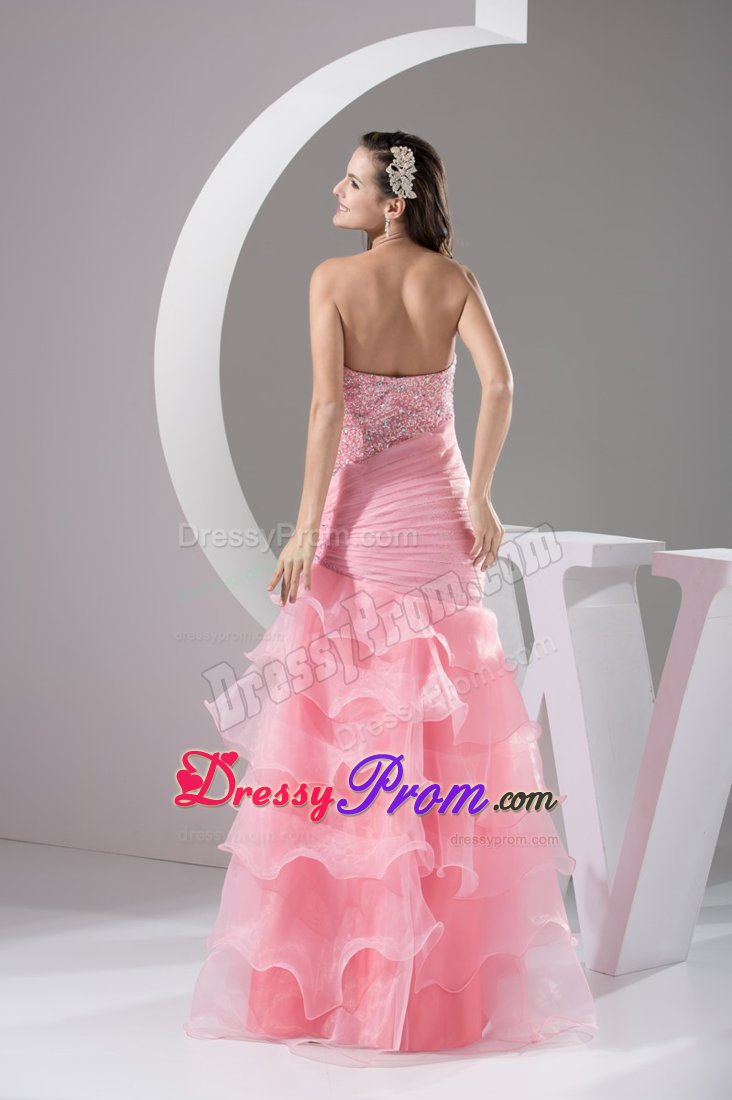 Multi-tiered Beaded Ruches Prom Cocktail Dress Sweetheart Floor-length