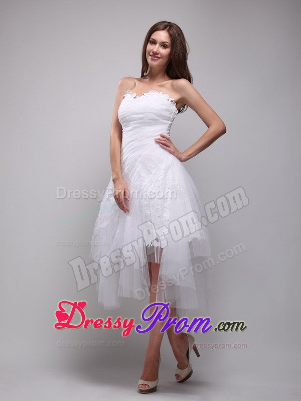 Angel White Prom Party Dresses Strapless High-low with Zipper up Back