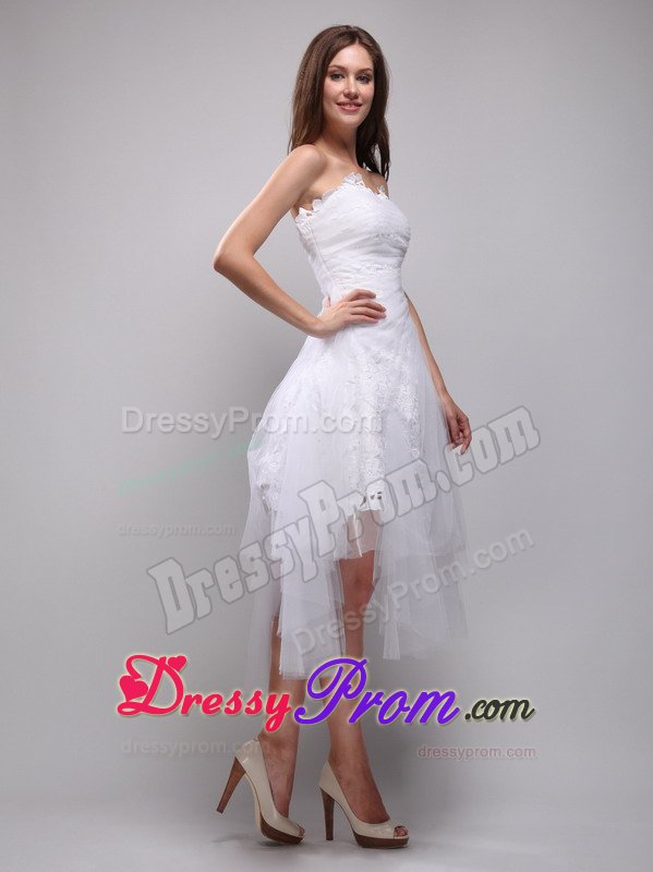 Angel White Prom Party Dresses Strapless High-low with Zipper up Back