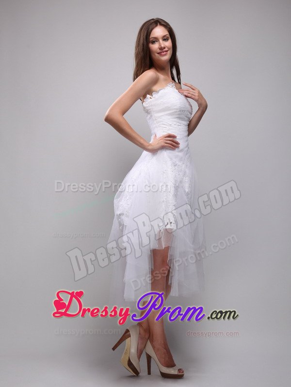 Angel White Prom Party Dresses Strapless High-low with Zipper up Back