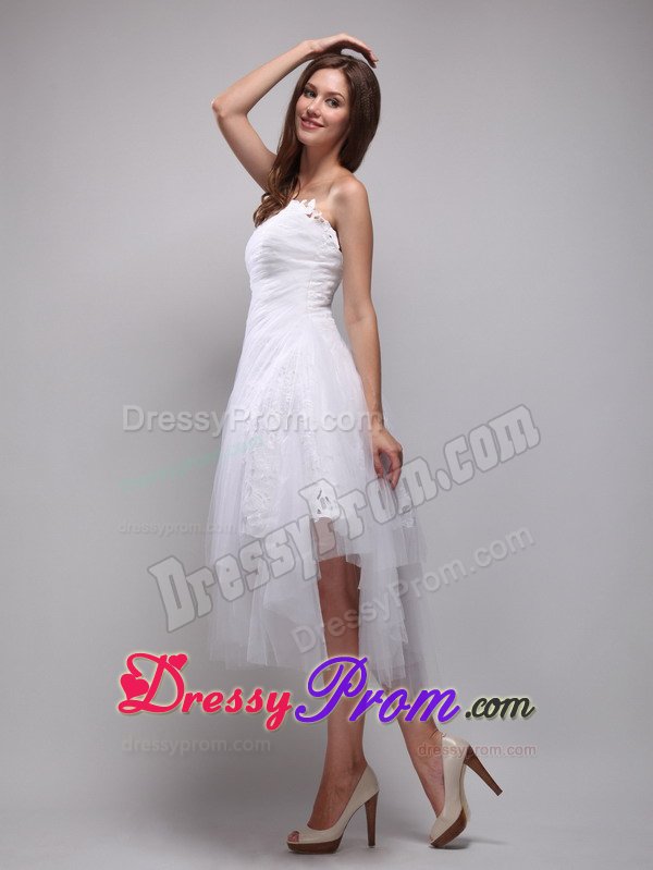 Angel White Prom Party Dresses Strapless High-low with Zipper up Back