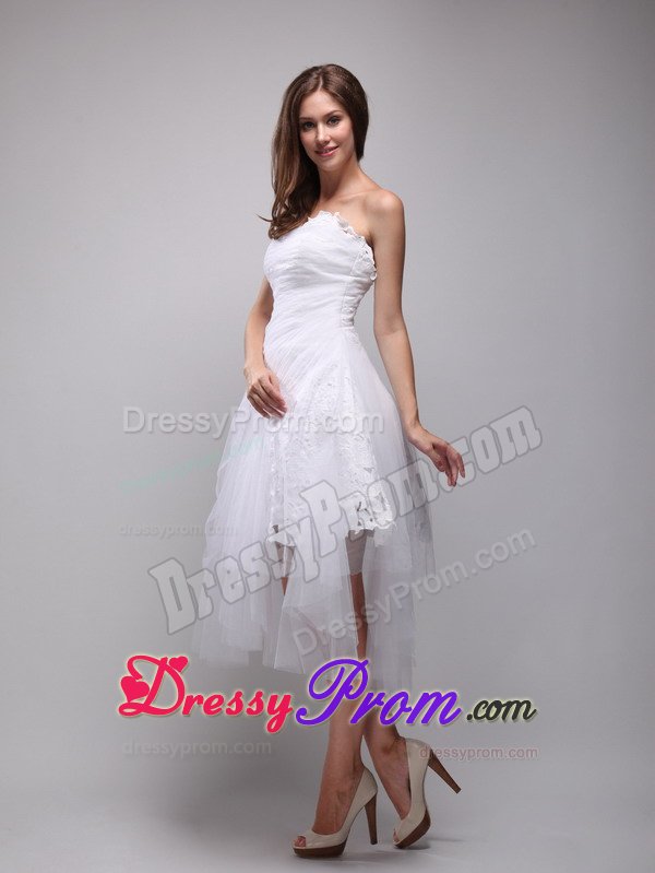Angel White Prom Party Dresses Strapless High-low with Zipper up Back