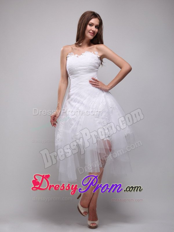 Angel White Prom Party Dresses Strapless High-low with Zipper up Back