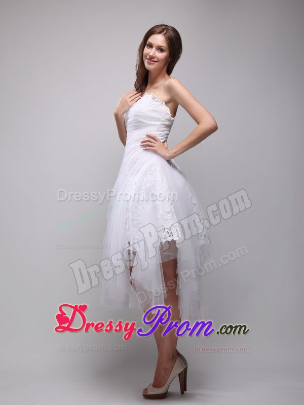 Angel White Prom Party Dresses Strapless High-low with Zipper up Back