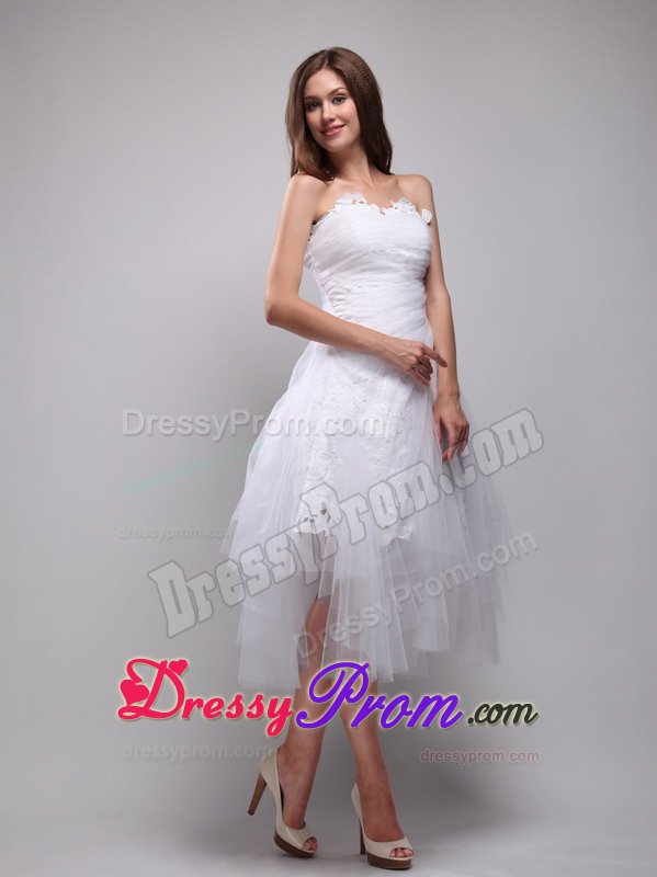 Angel White Prom Party Dresses Strapless High-low with Zipper up Back