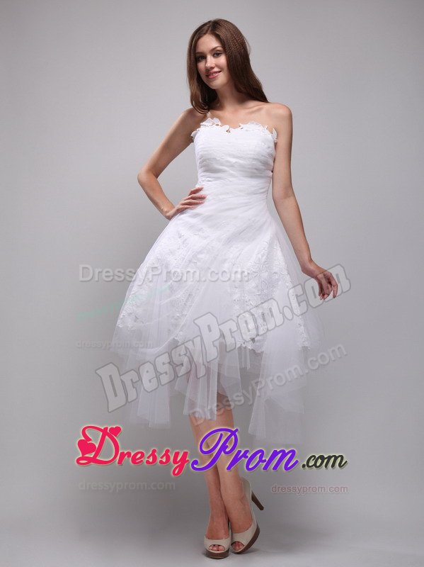 Angel White Prom Party Dresses Strapless High-low with Zipper up Back
