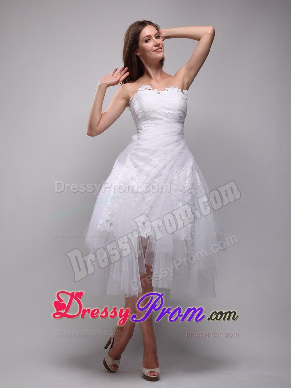 Angel White Prom Party Dresses Strapless High-low with Zipper up Back