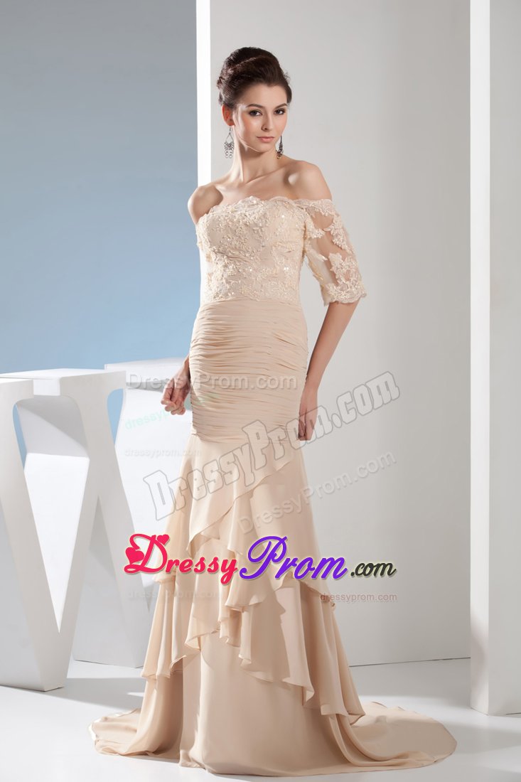 Breathtaking Lace Decorated Ruching Prom Holiday Dresses Sweep Train