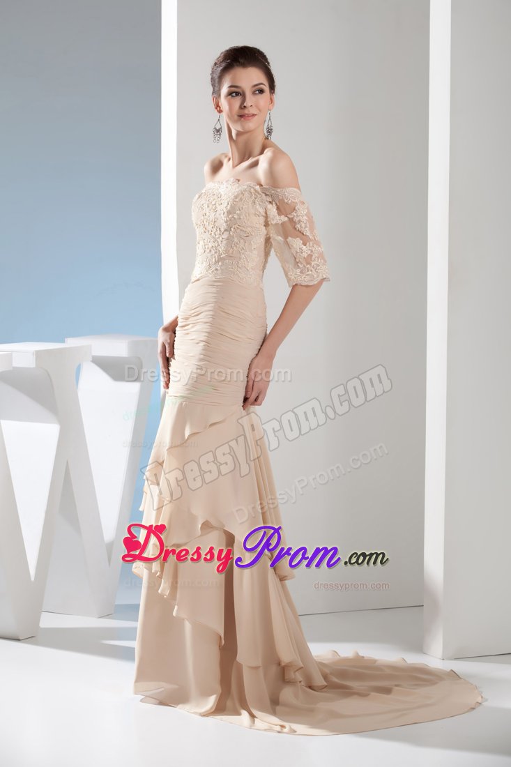 Breathtaking Lace Decorated Ruching Prom Holiday Dresses Sweep Train