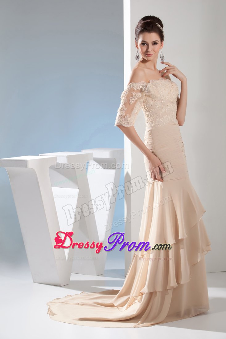 Breathtaking Lace Decorated Ruching Prom Holiday Dresses Sweep Train