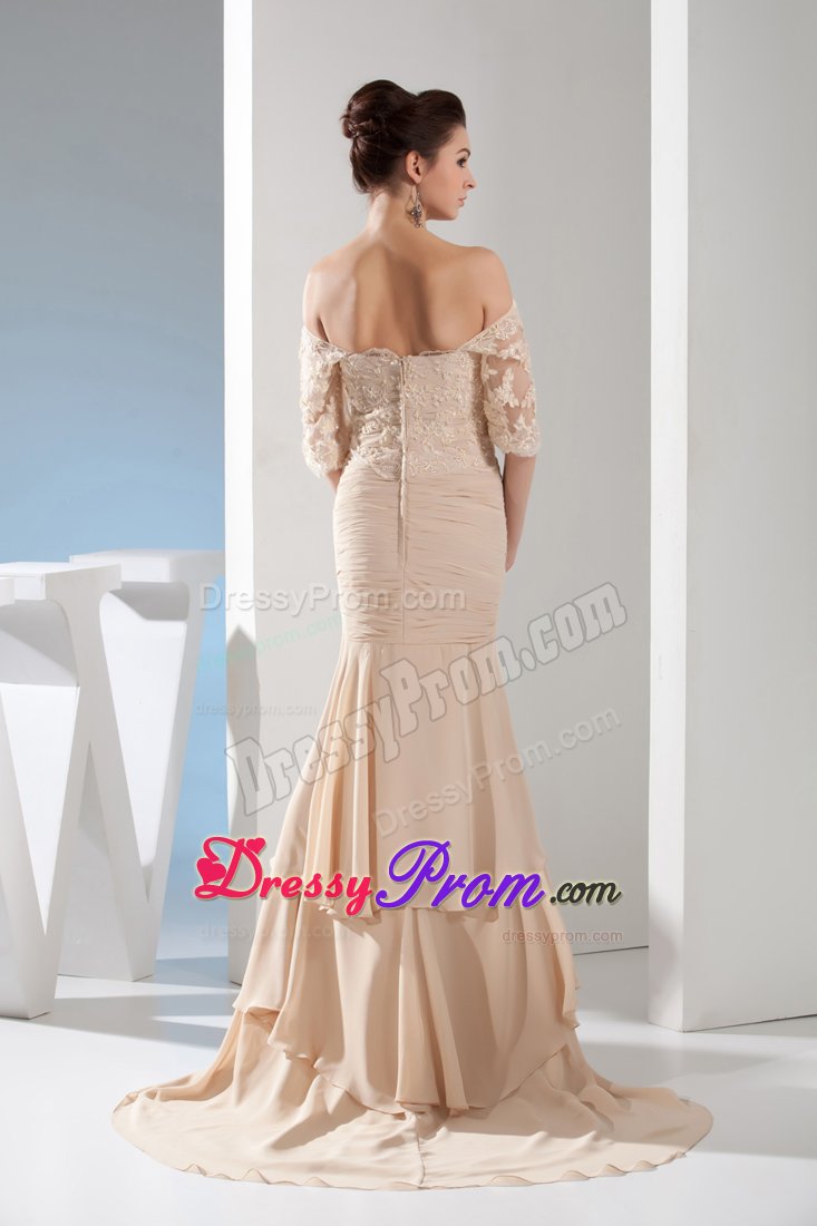 Breathtaking Lace Decorated Ruching Prom Holiday Dresses Sweep Train
