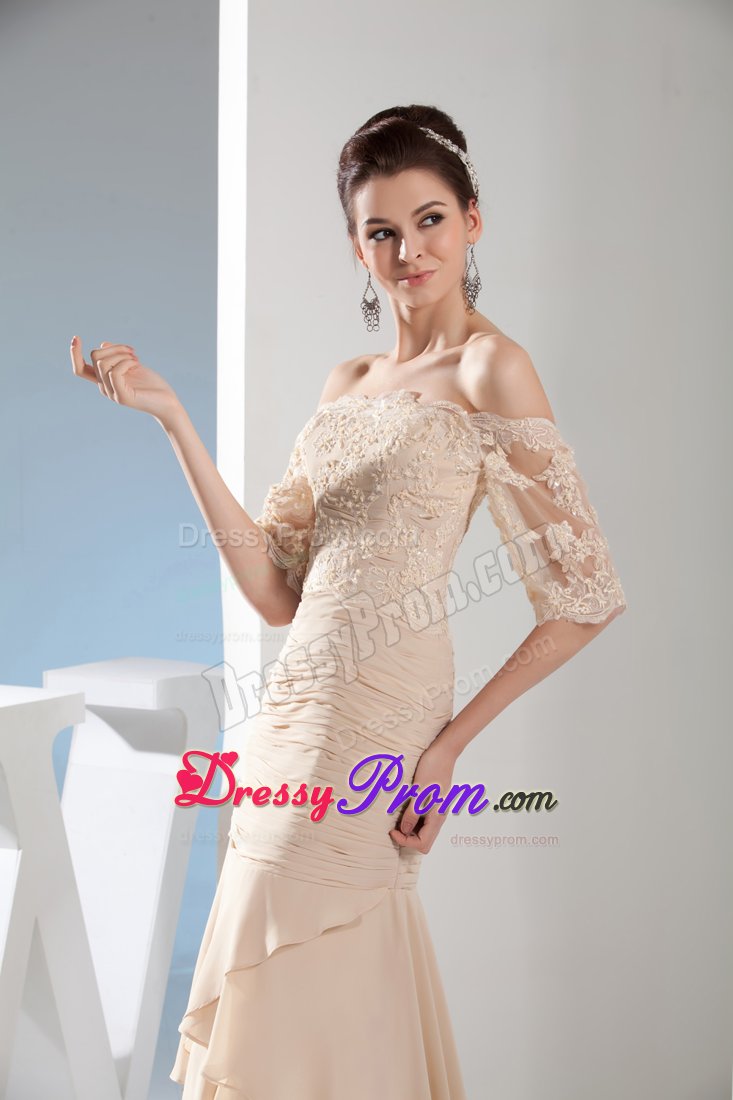 Breathtaking Lace Decorated Ruching Prom Holiday Dresses Sweep Train