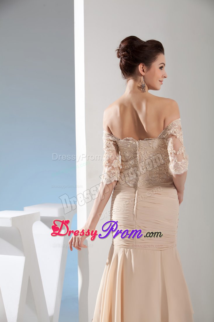 Breathtaking Lace Decorated Ruching Prom Holiday Dresses Sweep Train