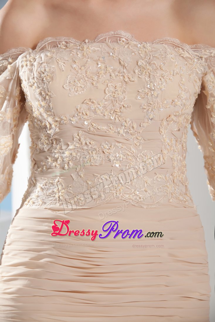 Breathtaking Lace Decorated Ruching Prom Holiday Dresses Sweep Train