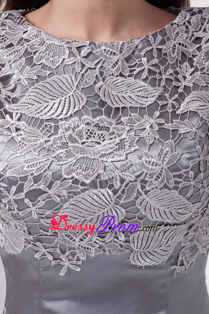 Recommended Satin Scoop Prom Celebrity Dresses Sweep Train in Grey