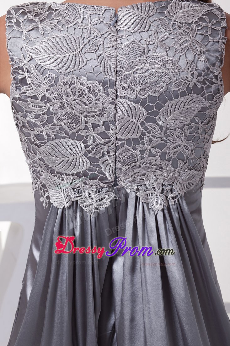 Recommended Satin Scoop Prom Celebrity Dresses Sweep Train in Grey