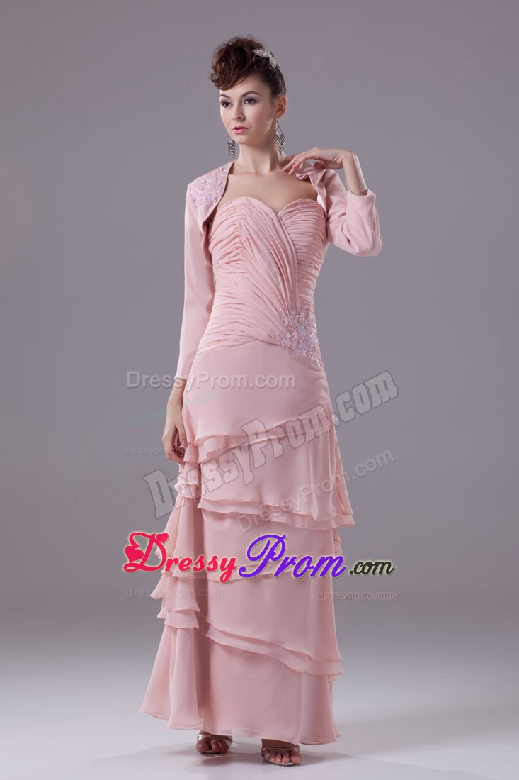Hot Zipper-up Ruching Prom Homecoming Dress Appliques Ankle-length