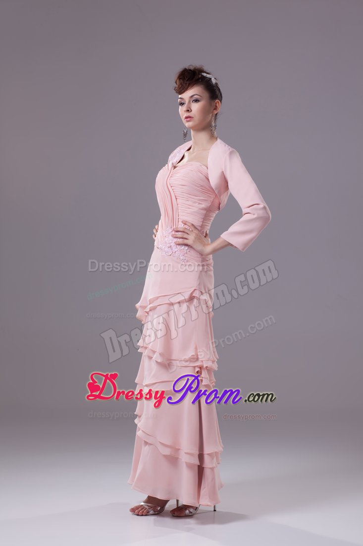 Hot Zipper-up Ruching Prom Homecoming Dress Appliques Ankle-length