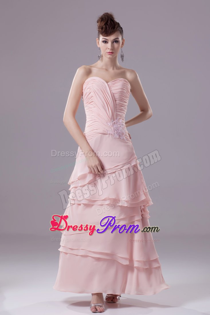 Hot Zipper-up Ruching Prom Homecoming Dress Appliques Ankle-length