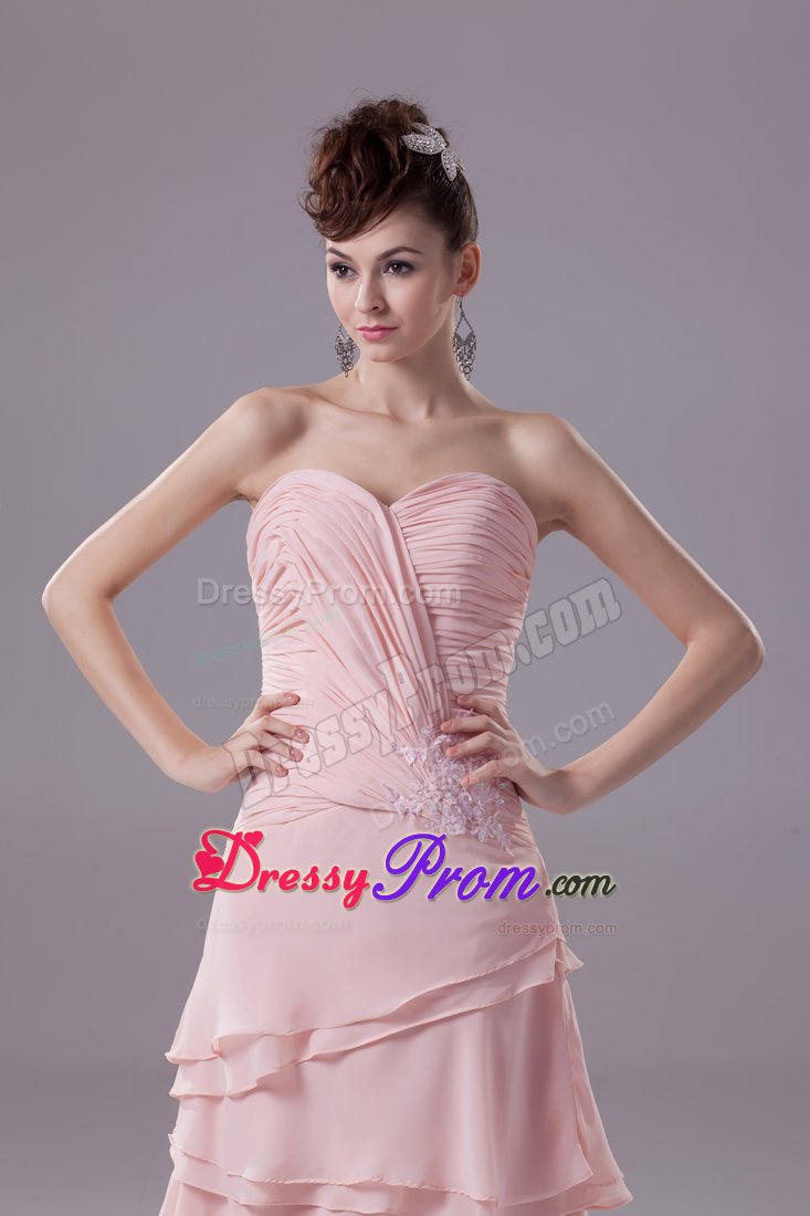 Hot Zipper-up Ruching Prom Homecoming Dress Appliques Ankle-length