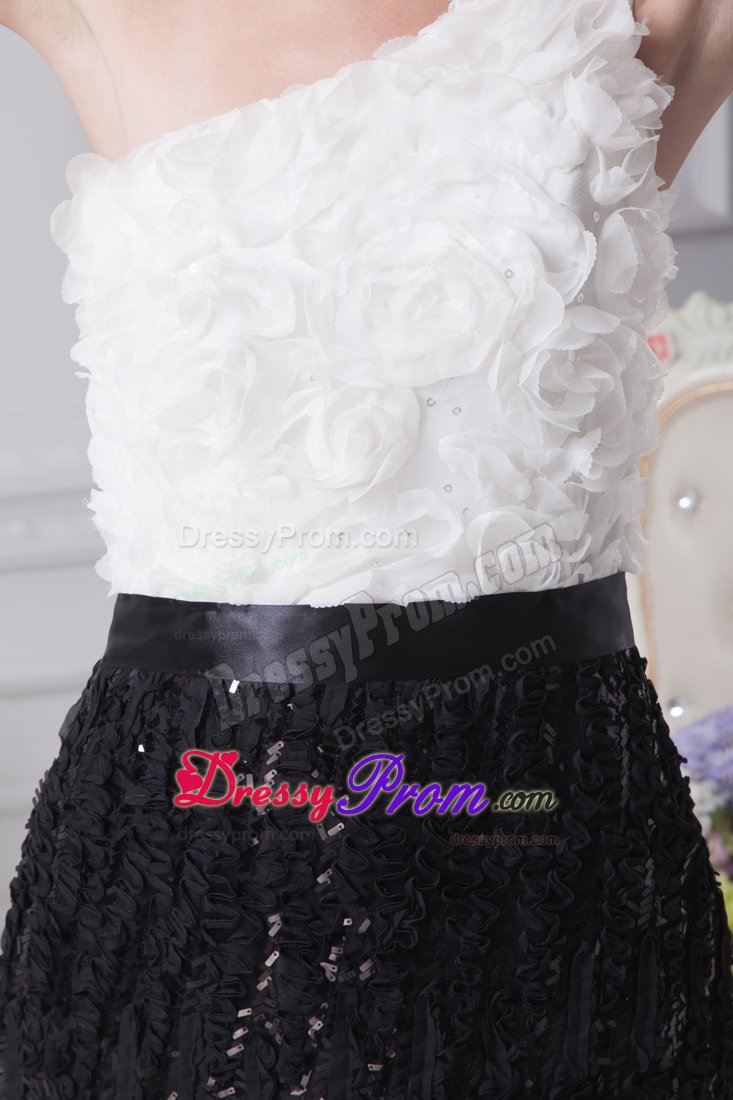 Black And White one Shoulder Prom Dress with Special Embossed Fabric