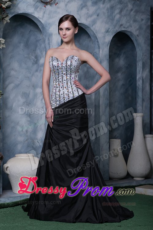 Popular Black A-line Beaded Prom Holiday Dress Brush Train Sweetheart