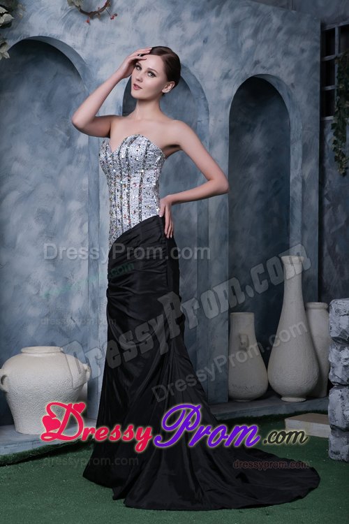 Popular Black A-line Beaded Prom Holiday Dress Brush Train Sweetheart