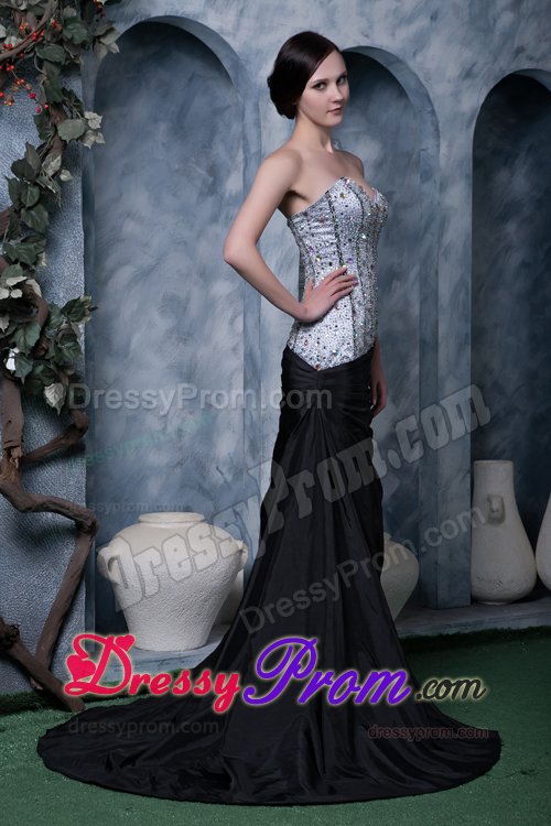 Popular Black A-line Beaded Prom Holiday Dress Brush Train Sweetheart