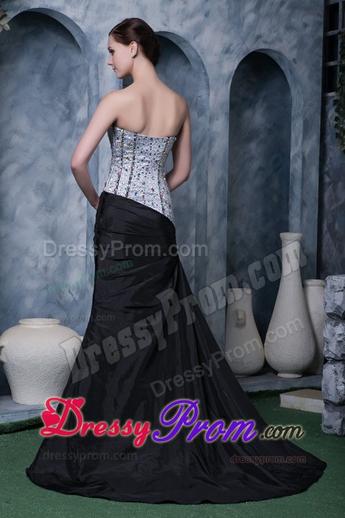 Popular Black A-line Beaded Prom Holiday Dress Brush Train Sweetheart