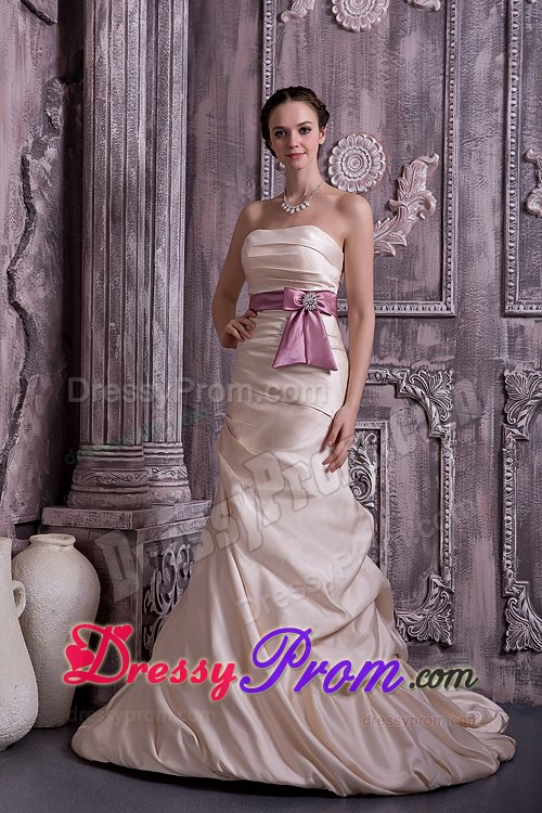 Champagne Brush Train Prom Gown Dress with Beaded Belt To Londrina