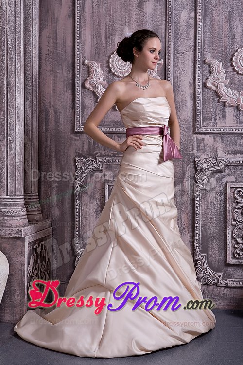 Champagne Brush Train Prom Gown Dress with Beaded Belt To Londrina