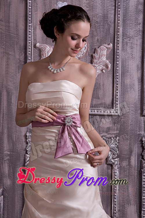 Champagne Brush Train Prom Gown Dress with Beaded Belt To Londrina