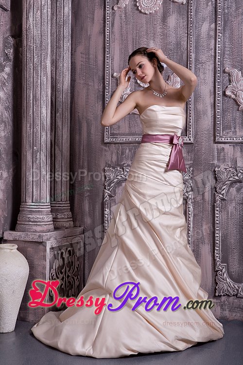 Champagne Brush Train Prom Gown Dress with Beaded Belt To Londrina
