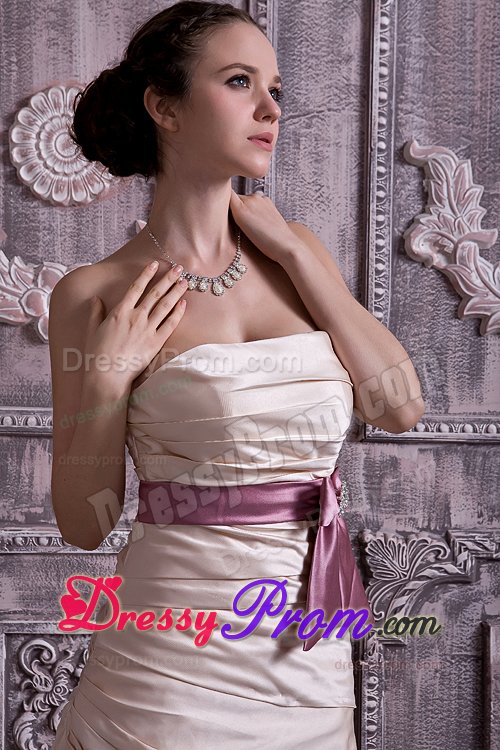 Champagne Brush Train Prom Gown Dress with Beaded Belt To Londrina