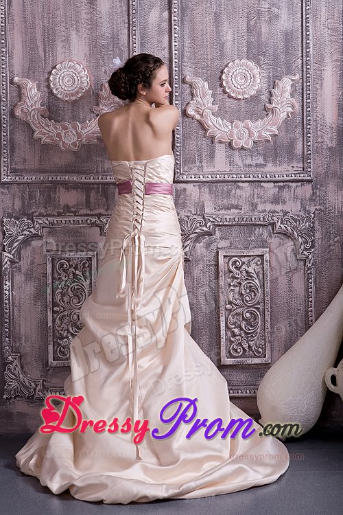Champagne Brush Train Prom Gown Dress with Beaded Belt To Londrina