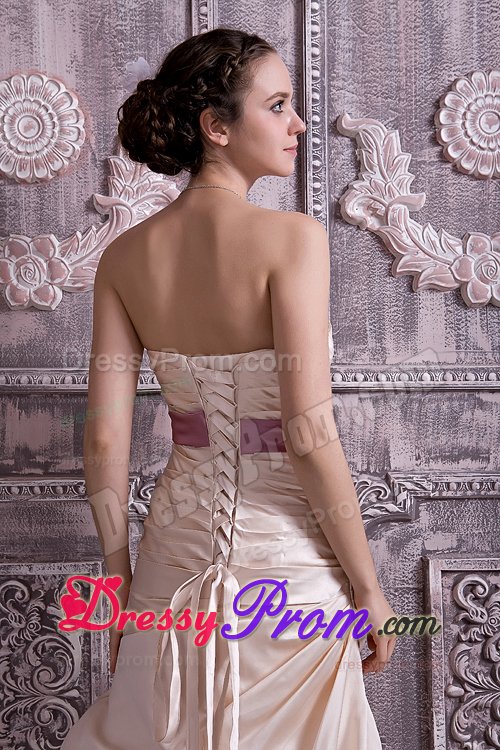 Champagne Brush Train Prom Gown Dress with Beaded Belt To Londrina