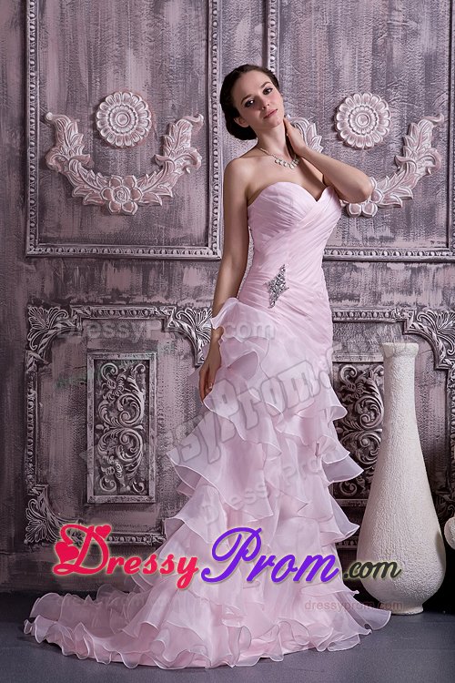 Princess Multi-tiered Ruffles Prom Homecoming Dresses Beading in Pink