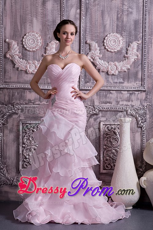 Princess Multi-tiered Ruffles Prom Homecoming Dresses Beading in Pink
