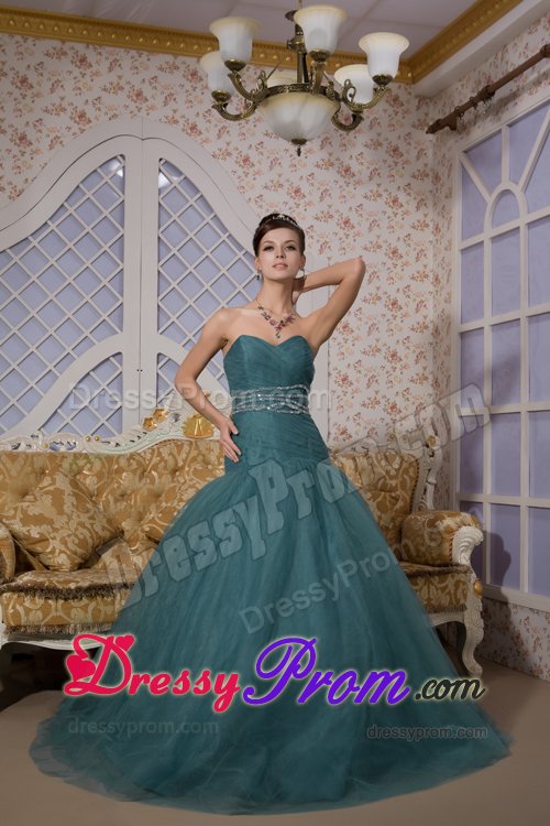 Impressive Beading Prom Evening Dresses Sweetheart Brush Train in Tulle