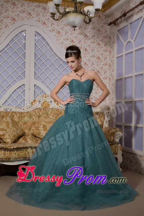 Impressive Beading Prom Evening Dresses Sweetheart Brush Train in Tulle