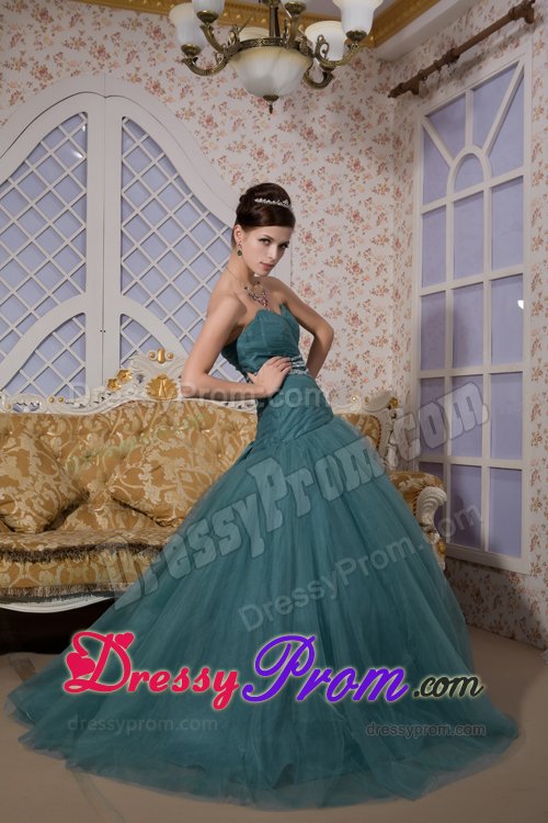 Impressive Beading Prom Evening Dresses Sweetheart Brush Train in Tulle