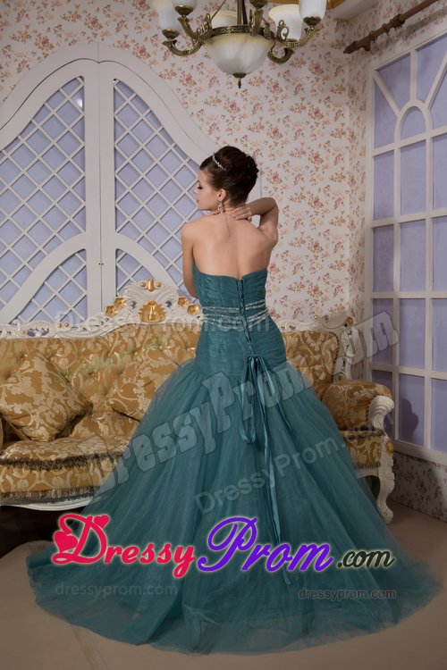 Impressive Beading Prom Evening Dresses Sweetheart Brush Train in Tulle