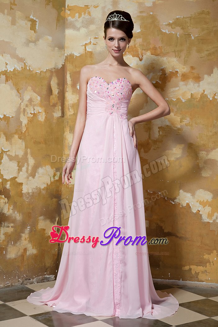 Gorgeous Pink Strapless Prom Gowns Sweetheart Beading Sweep Train