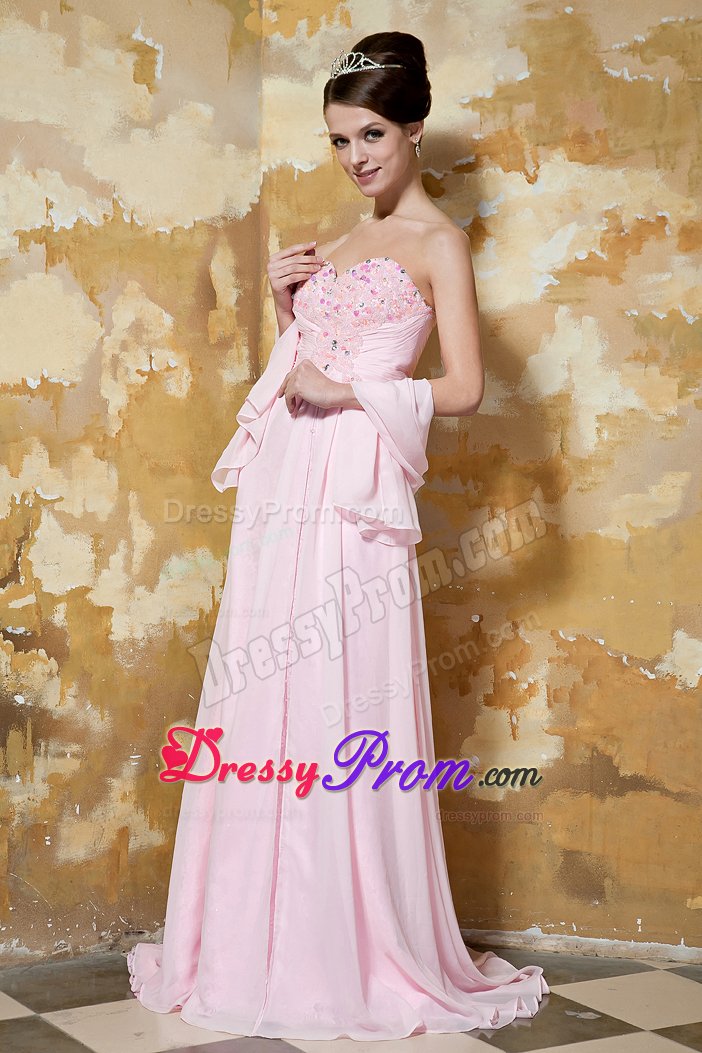 Gorgeous Pink Strapless Prom Gowns Sweetheart Beading Sweep Train